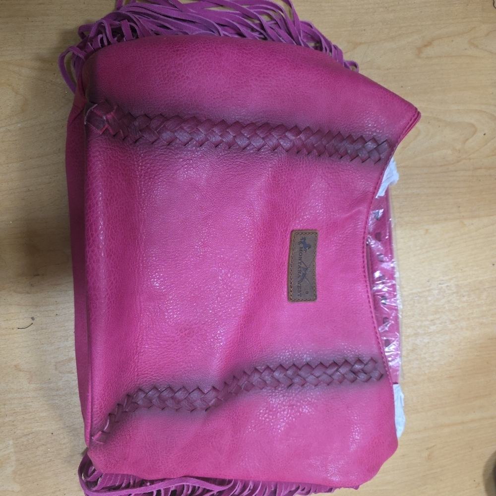 Montana West Fuchsia Leather Bag with Braided Detail